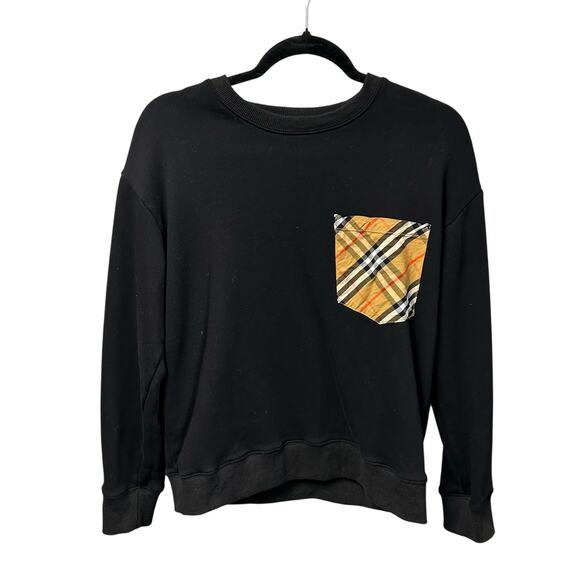 Burberry Check Pocket Long Sleeve Cotton Pullover Sweatshirt Womens Medium - Picture 1 of 6